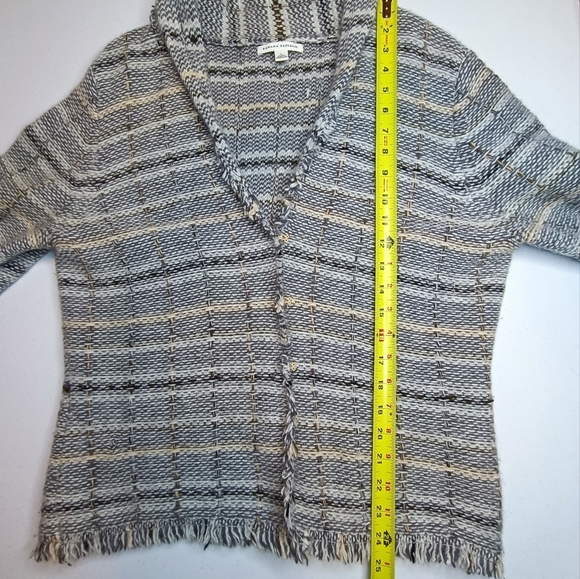 Banana Republic Gray Wool Angora Blend Fringed Cardigan Made In Hong Kong Size L - Picture 7 of 11